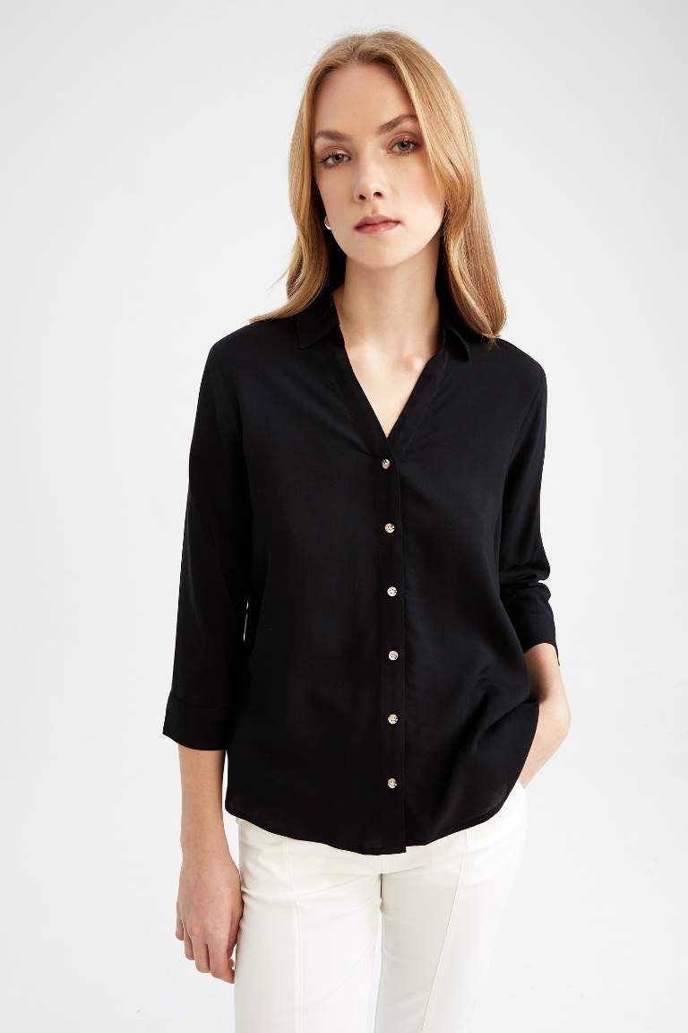 Black Woman Regular Fit Shirt Collar Long Sleeve Shirt 2687194 DeFacto