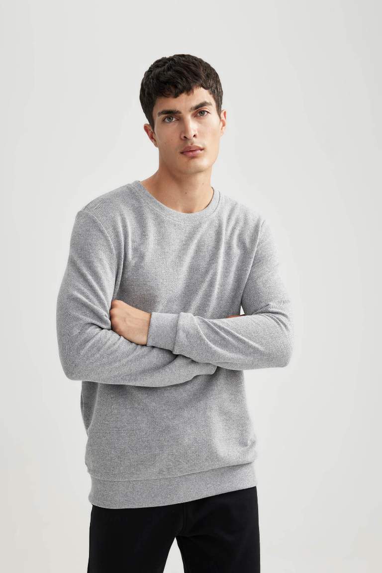 Gri Erkek Regular Fit Bisiklet Yaka Basic Sweatshirt Defacto