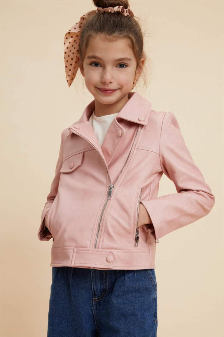 Pembe Kız Çocuk Genç Kız Kız Çocuk Çapraz Fermuarlı Süet