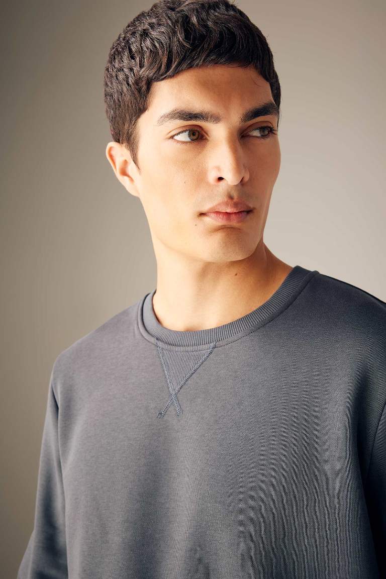 Regular Fit Bisiklet Yaka Basic Pamuklu Sweatshirt