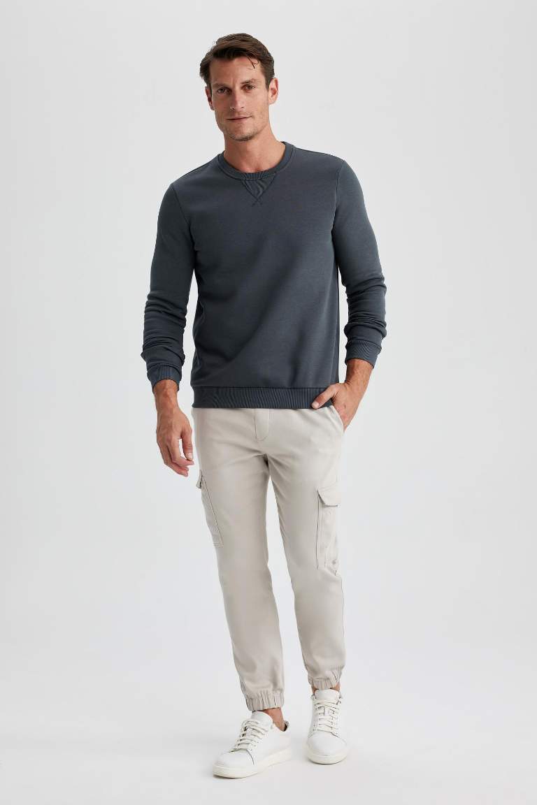 Regular Fit Bisiklet Yaka Basic Pamuklu Sweatshirt