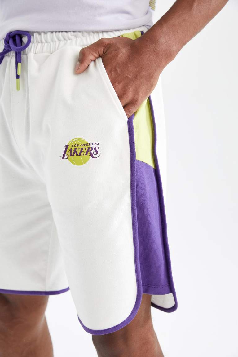 Ecru Man Defacto Fit Nba Los Angeles Lakers Licensed Thin Fabric Shorts