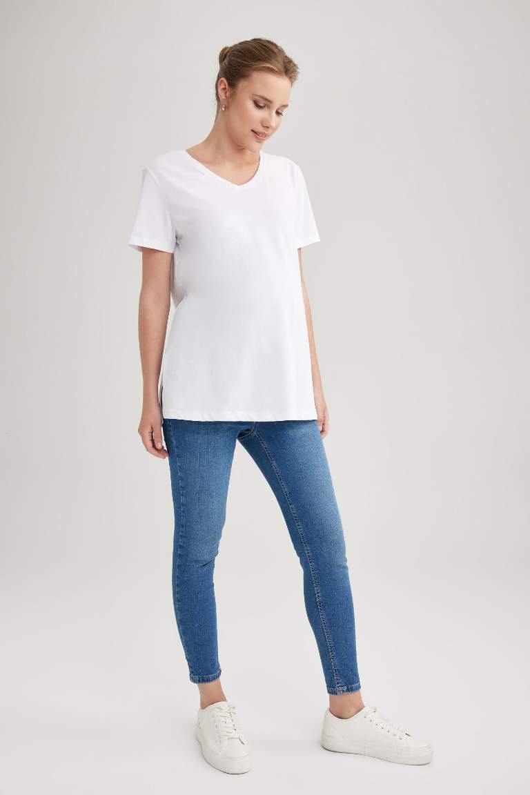 Skinny Fit Yırtık Detaylı Yüksek Bel Düz Paça Uzun Hamile Pantolon