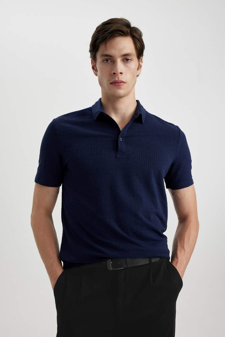 Lacivert Erkek Slim Fit Polo Yaka K Sa Kollu Pamuklu Ti Rt