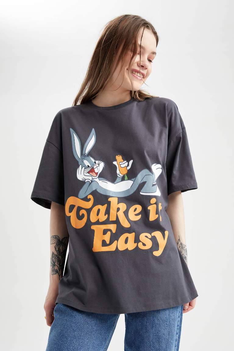 Antrasit Kad N Coool Looney Tunes Oversize Fit Bisiklet Yaka K Sa Kollu