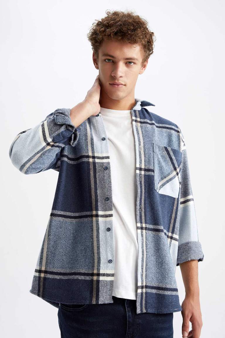 Indigo MAN Relax Fit Woodcutter Plaid Long Sleeve Shirt 2630615 DeFacto