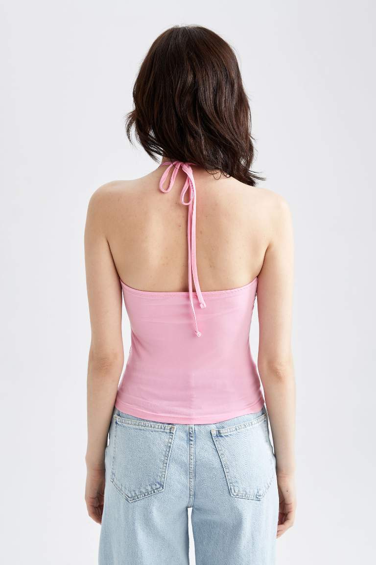 Slim Fit Straplez Yaka Boyundan Bağlamalı Atlet