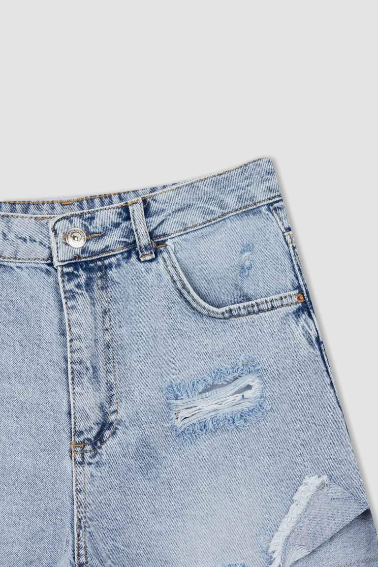 Mom Fit Jean %100 Pamuk Şort