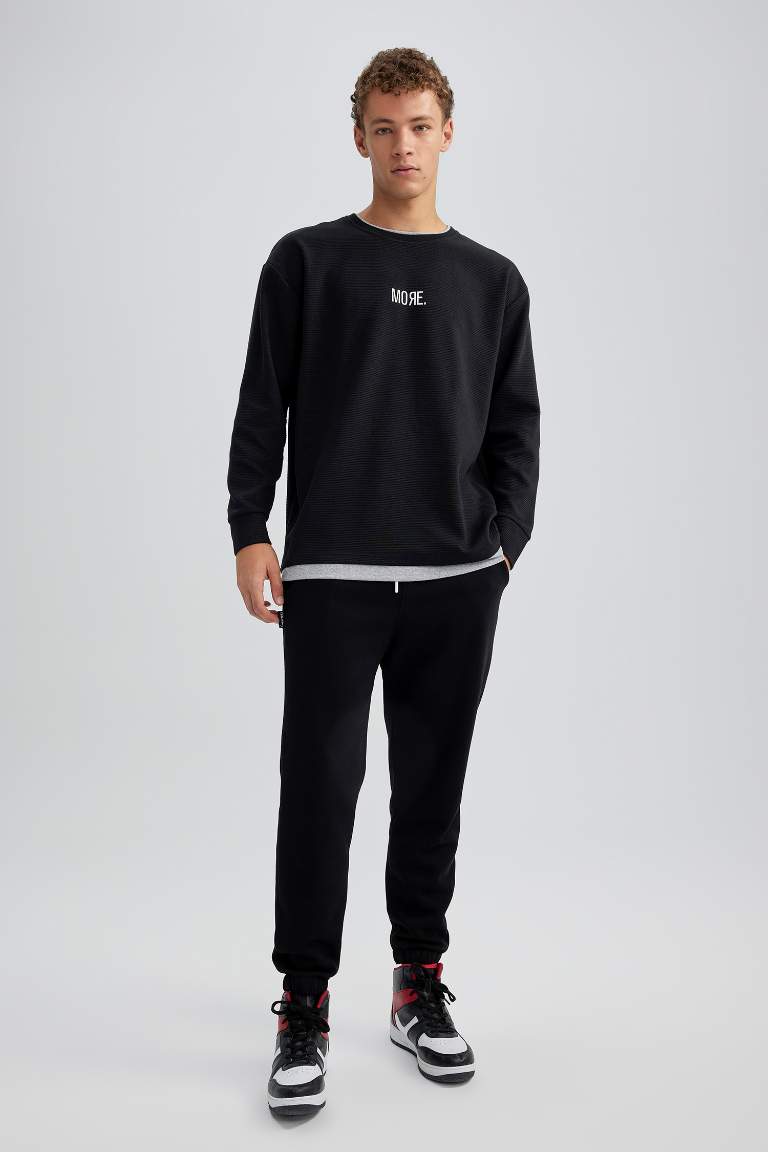Oversize Fit Bisiklet Yaka Baskılı Sweatshirt