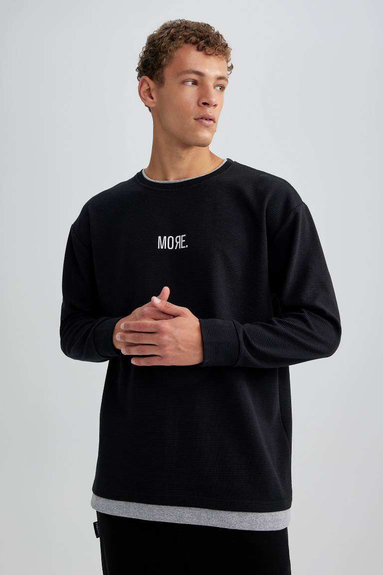 Oversize Fit Bisiklet Yaka Baskılı Sweatshirt