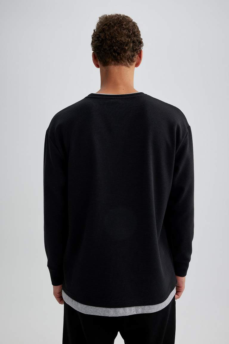 Oversize Fit Bisiklet Yaka Baskılı Sweatshirt