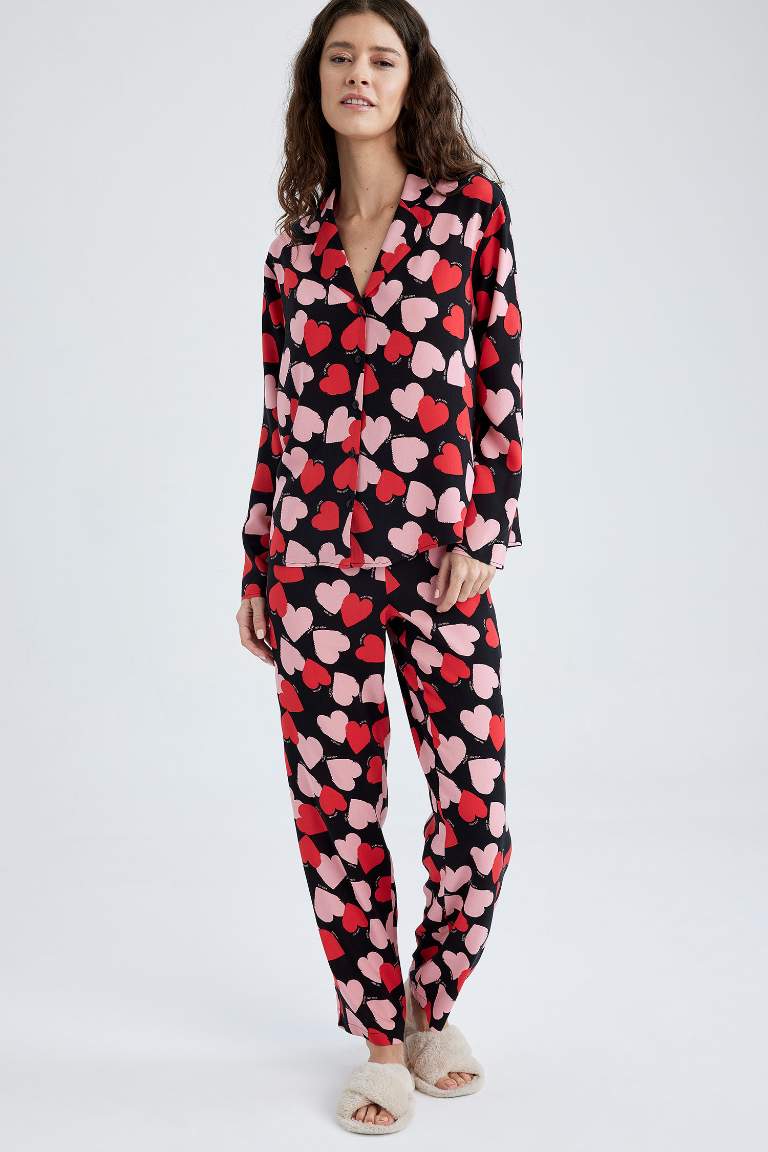 Siyah Kad N Fall In Love Regular Fit Kalp Desenli Viskon Pijama Alt