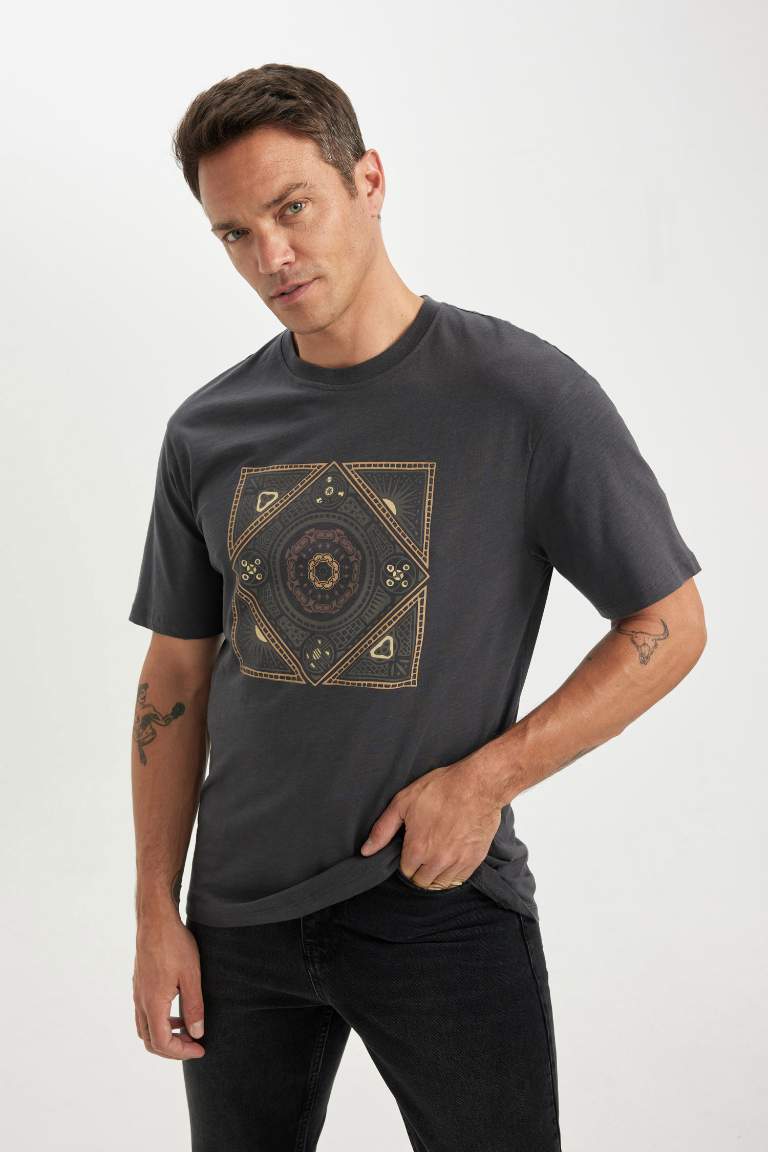 Anthracite Man Relax Fit Crew Neck T Shirt Defacto