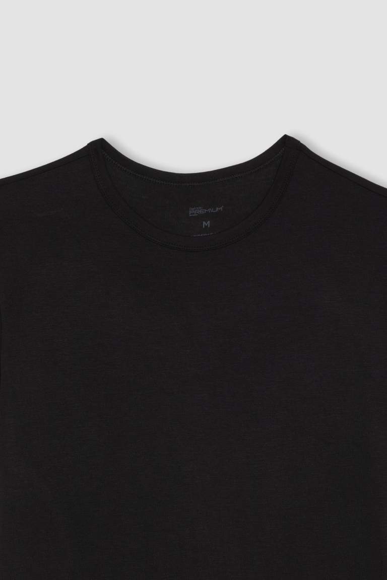 Slim Fit Bisiklet Yaka Viskon Üst