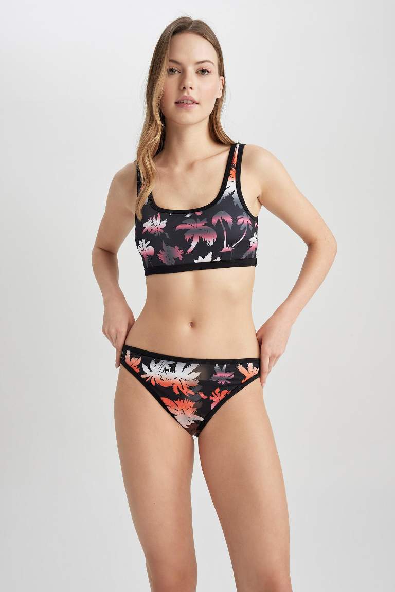 Black Women Defacto Fit Patterned Bikini Top Defacto