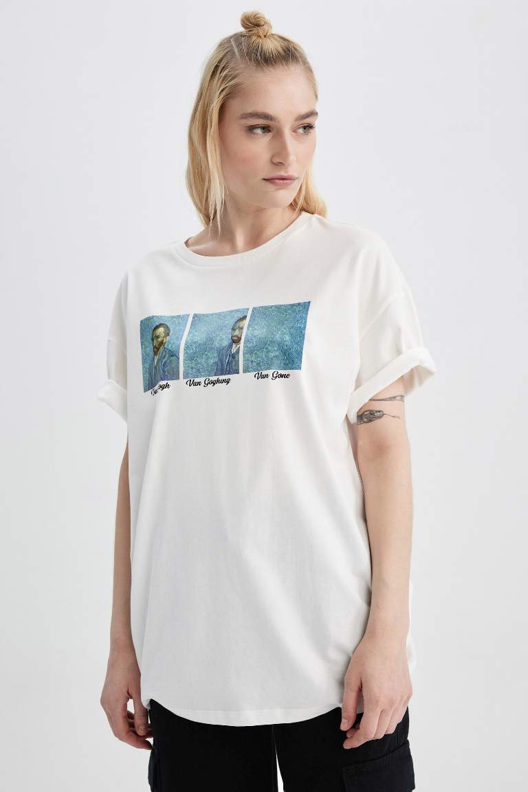 White Woman Van Gogh Oversize Fit Crew Neck Short Sleeve T Shirt