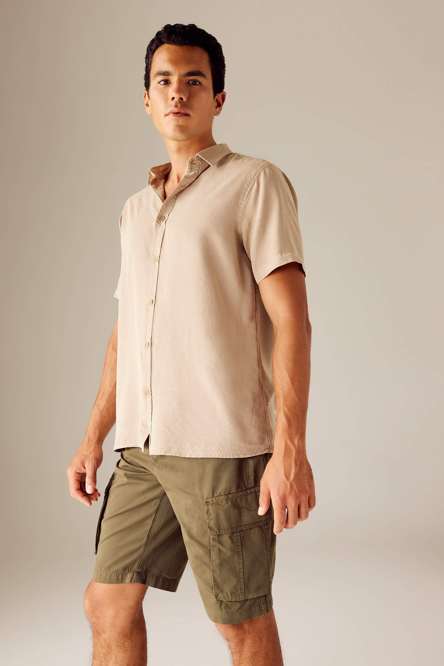 Beige Man Regular Fit Sensual Short Sleeve Shirt Defacto