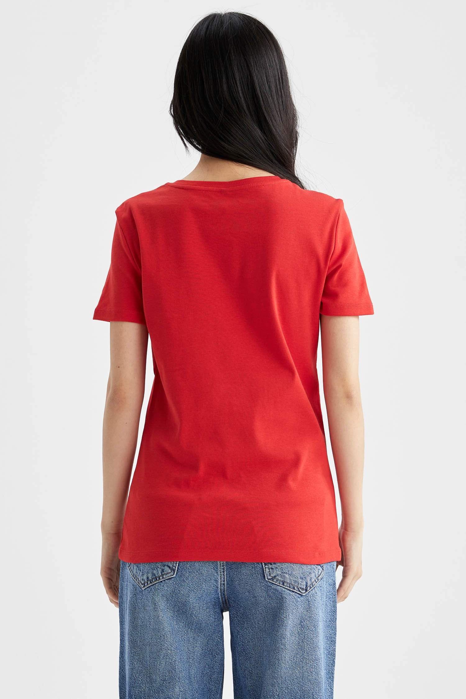Slim Fit V Yaka Basic Kısa Kollu Tişört