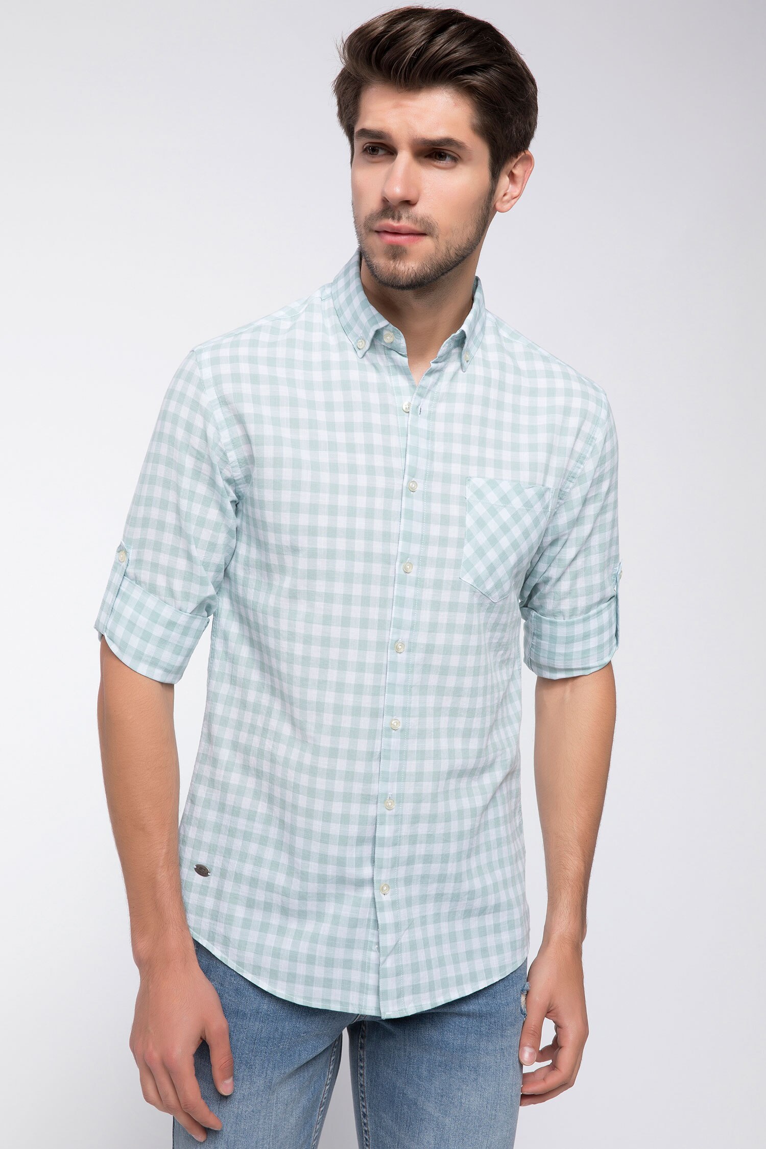 Defacto Ekoseli Tek Cep Slim Fit Gömlek. 2 Defacto Ekoseli Tek Cep Slim Fit Gömlek. 2
