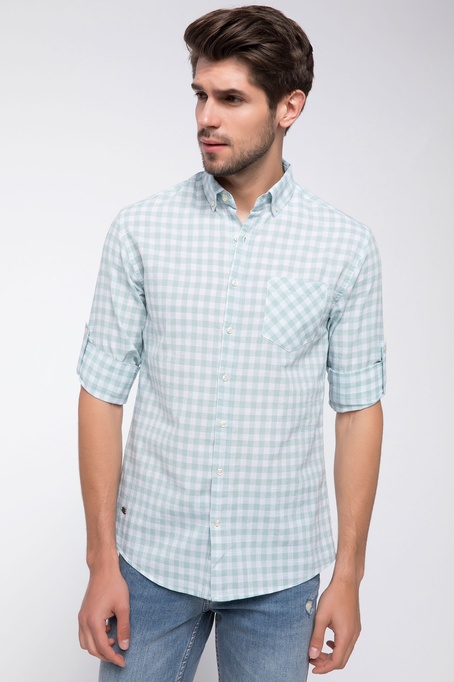 Defacto Ekoseli Tek Cep Slim Fit Gömlek. 4 Defacto Ekoseli Tek Cep Slim Fit Gömlek. 4