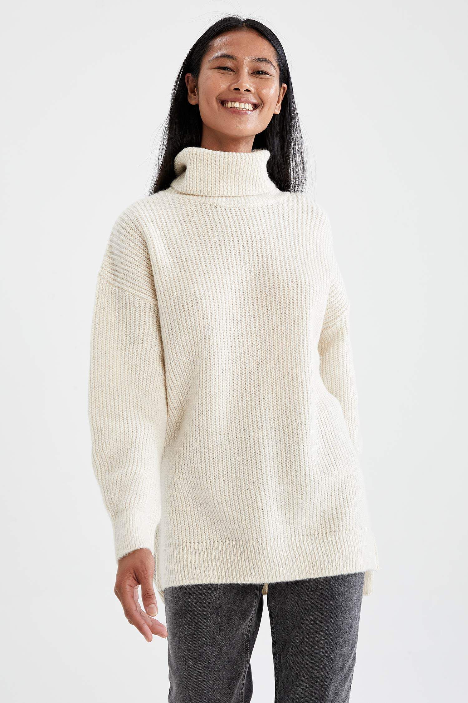 Balıkçı Yaka Oversize Fit Triko Tunik