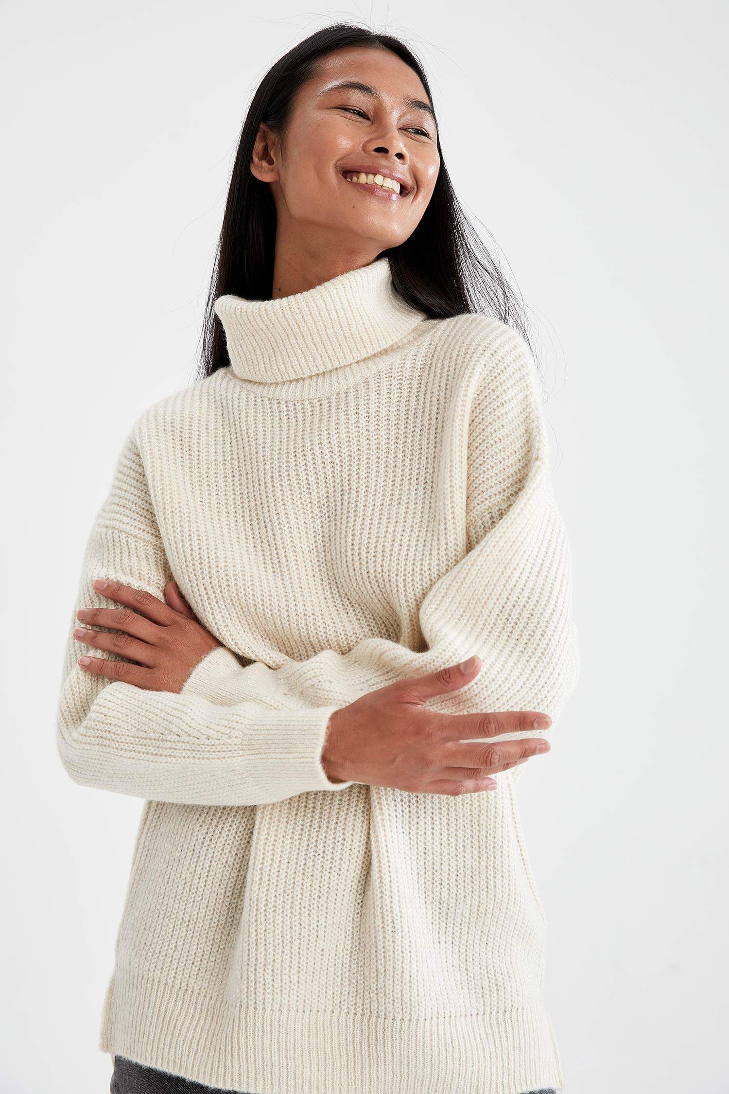Balıkçı Yaka Oversize Fit Triko Tunik
