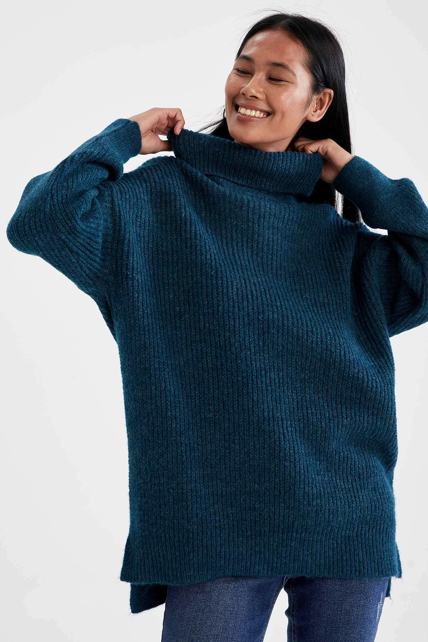 Balıkçı Yaka Oversize Fit Triko Tunik