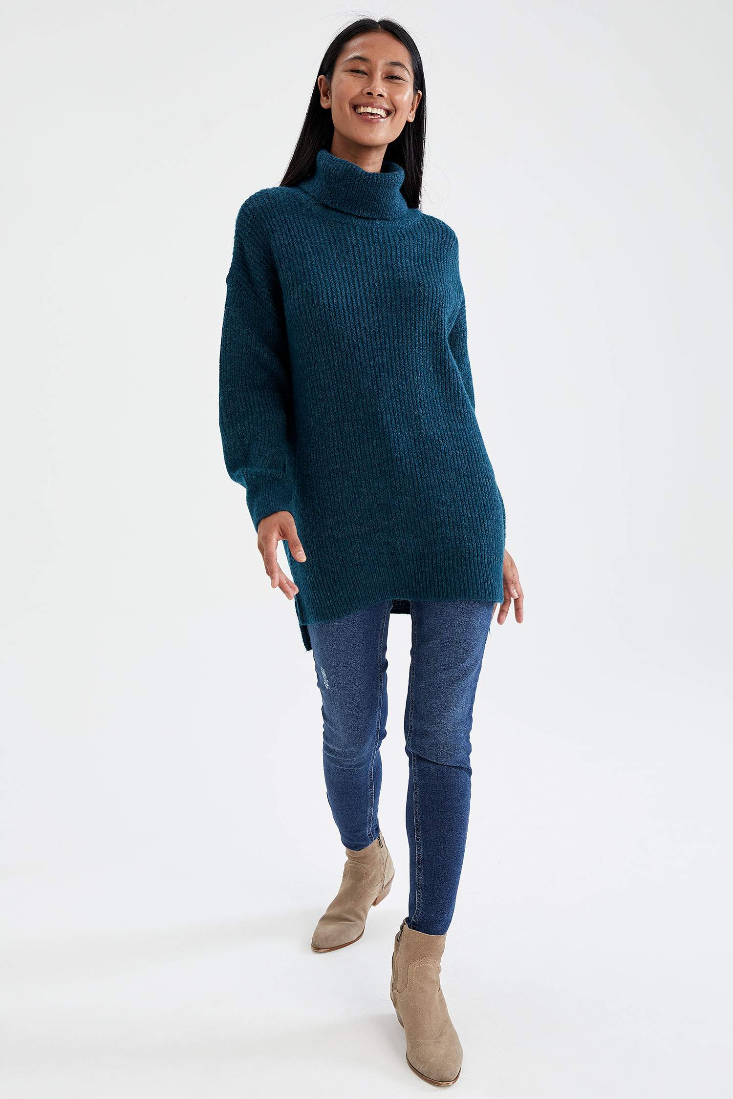 Balıkçı Yaka Oversize Fit Triko Tunik