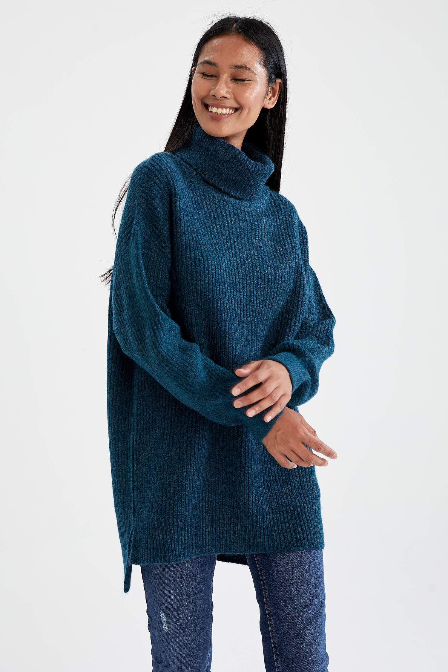 Balıkçı Yaka Oversize Fit Triko Tunik