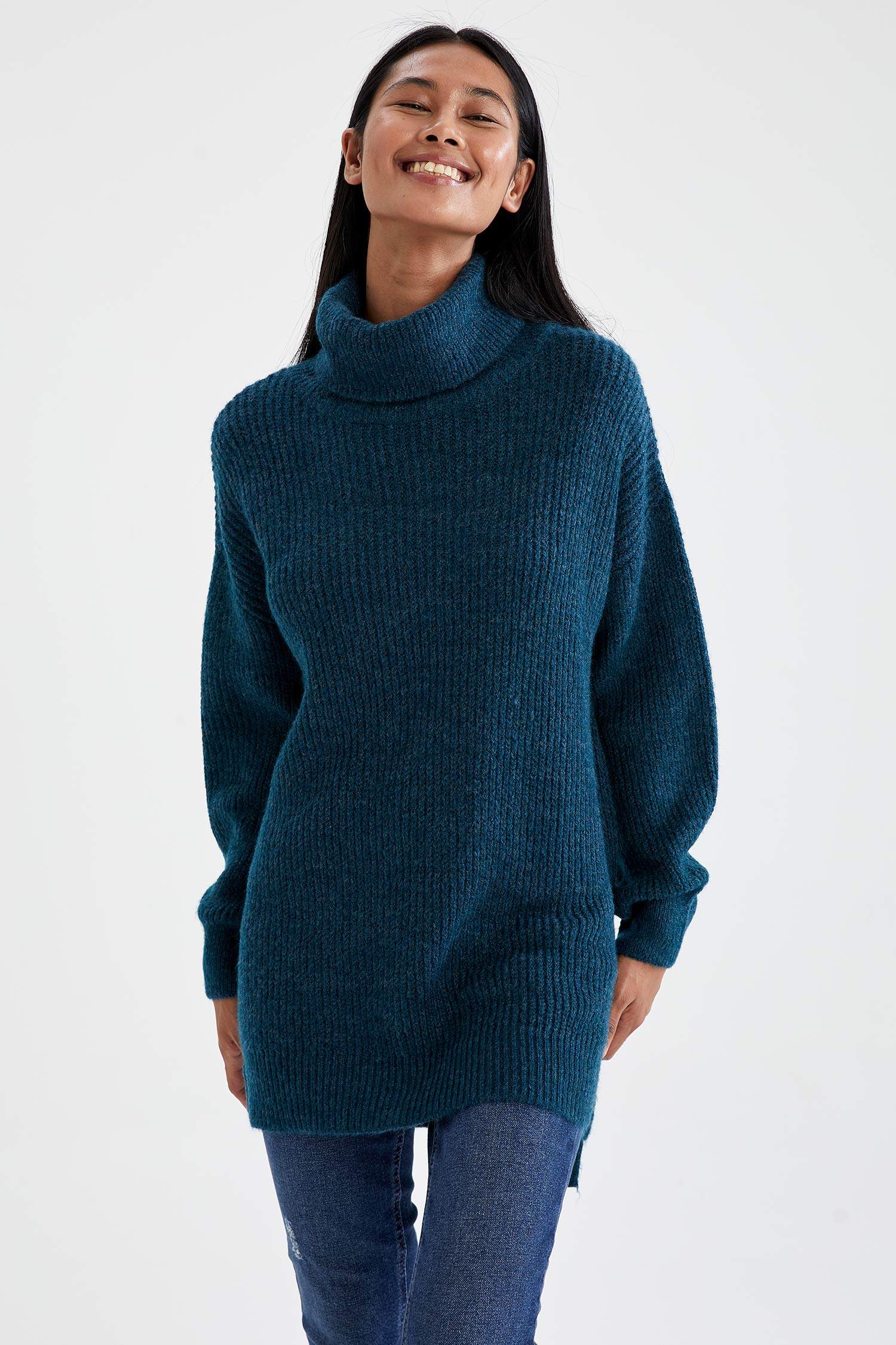Balıkçı Yaka Oversize Fit Triko Tunik