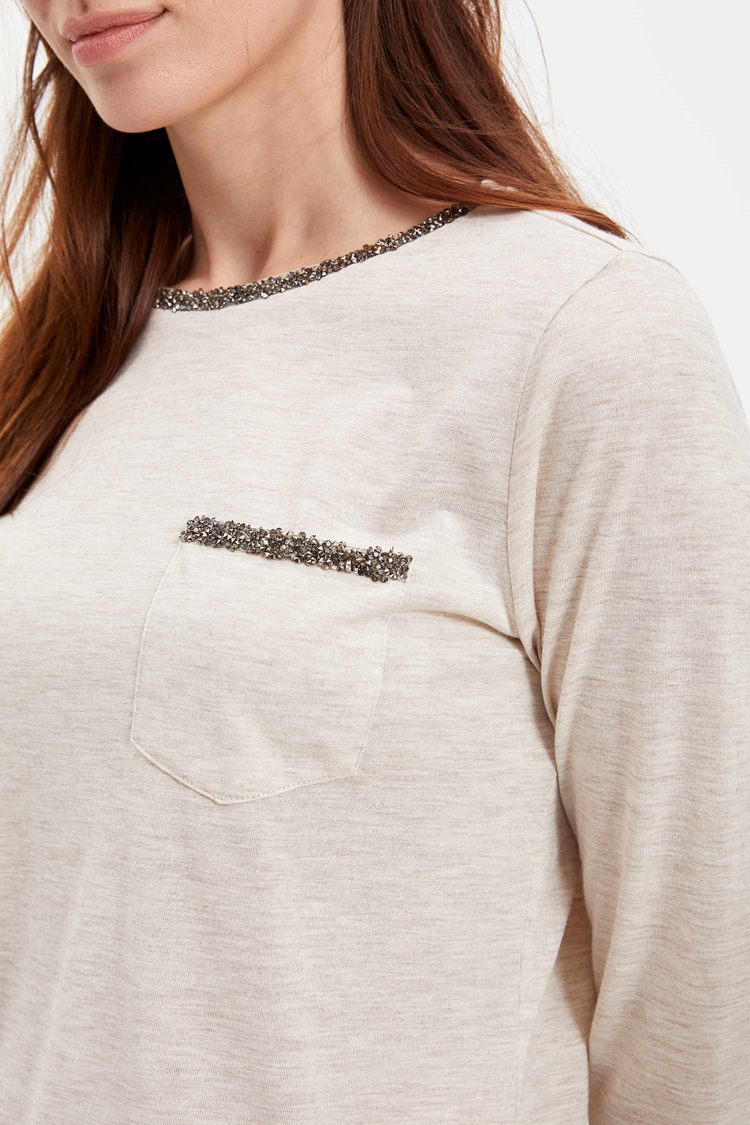 Defacto Taşlı Yakalı Cepli Uzun Kollu T-shirt. 3 Defacto Taşlı Yakalı Cepli Uzun Kollu T-shirt. 3