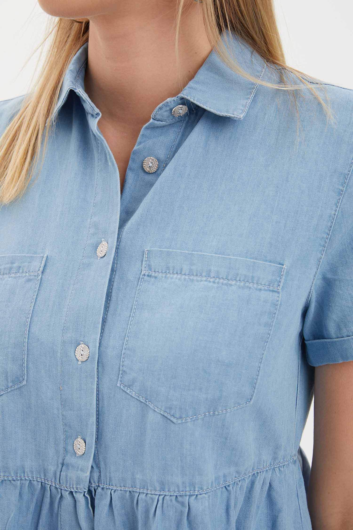 Düğme Detaylı Relax Fit Yazlık Jean Elbise