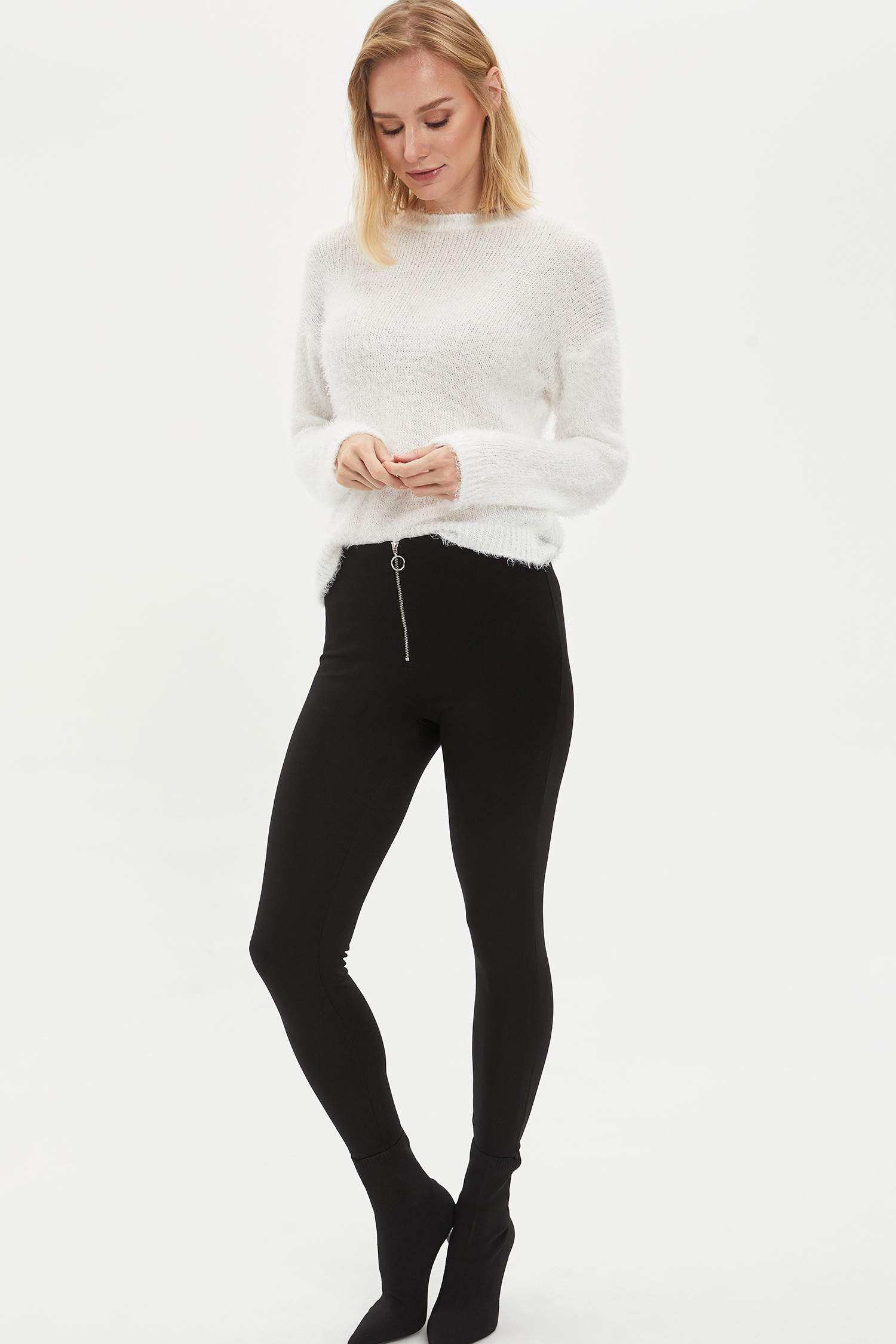 Fermuarlı Slim Fit Chino Pantolon