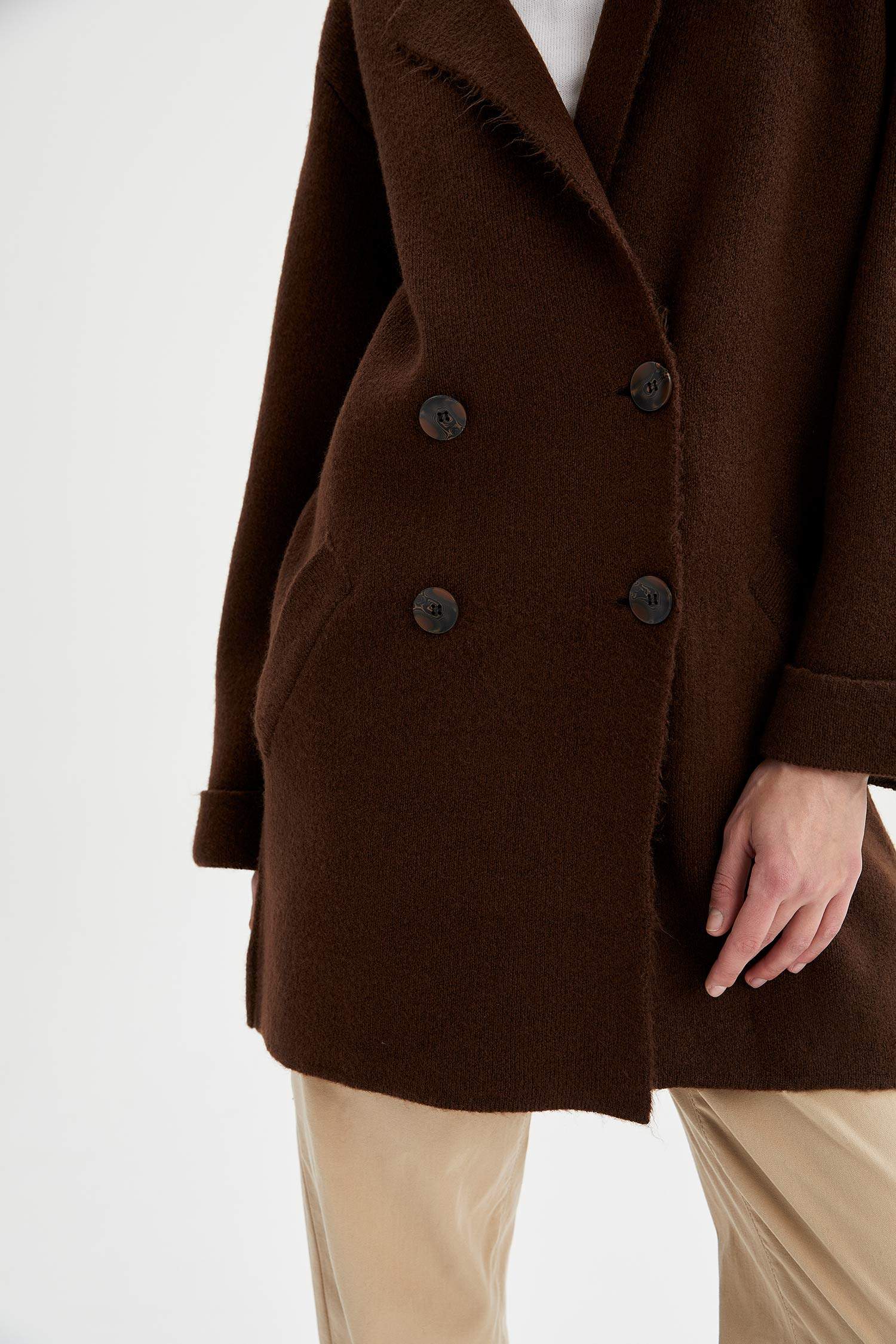 Regular Fit Blazer Tasarımlı Cepli Triko Hırka