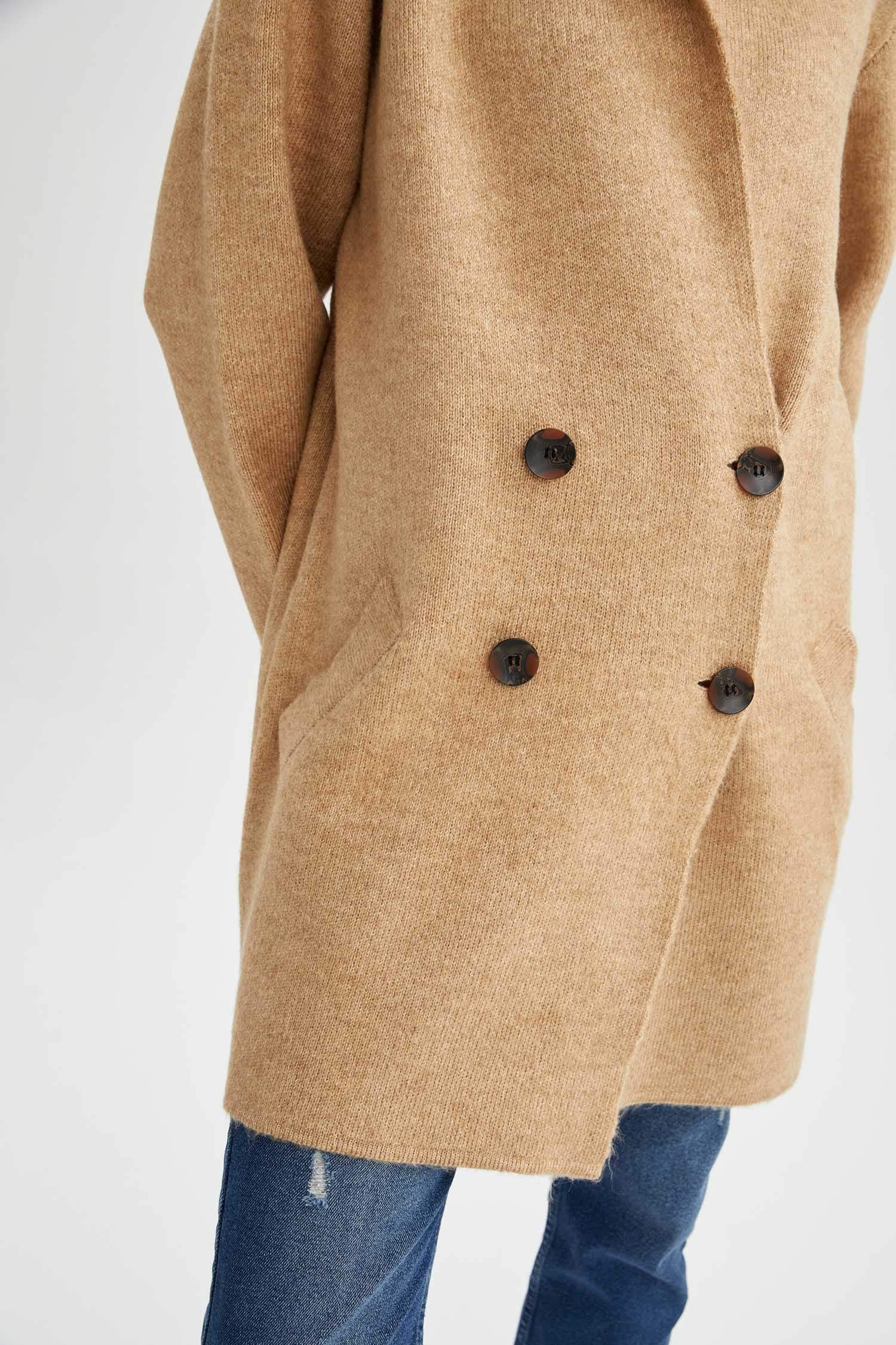 Regular Fit Blazer Tasarımlı Cepli Triko Hırka