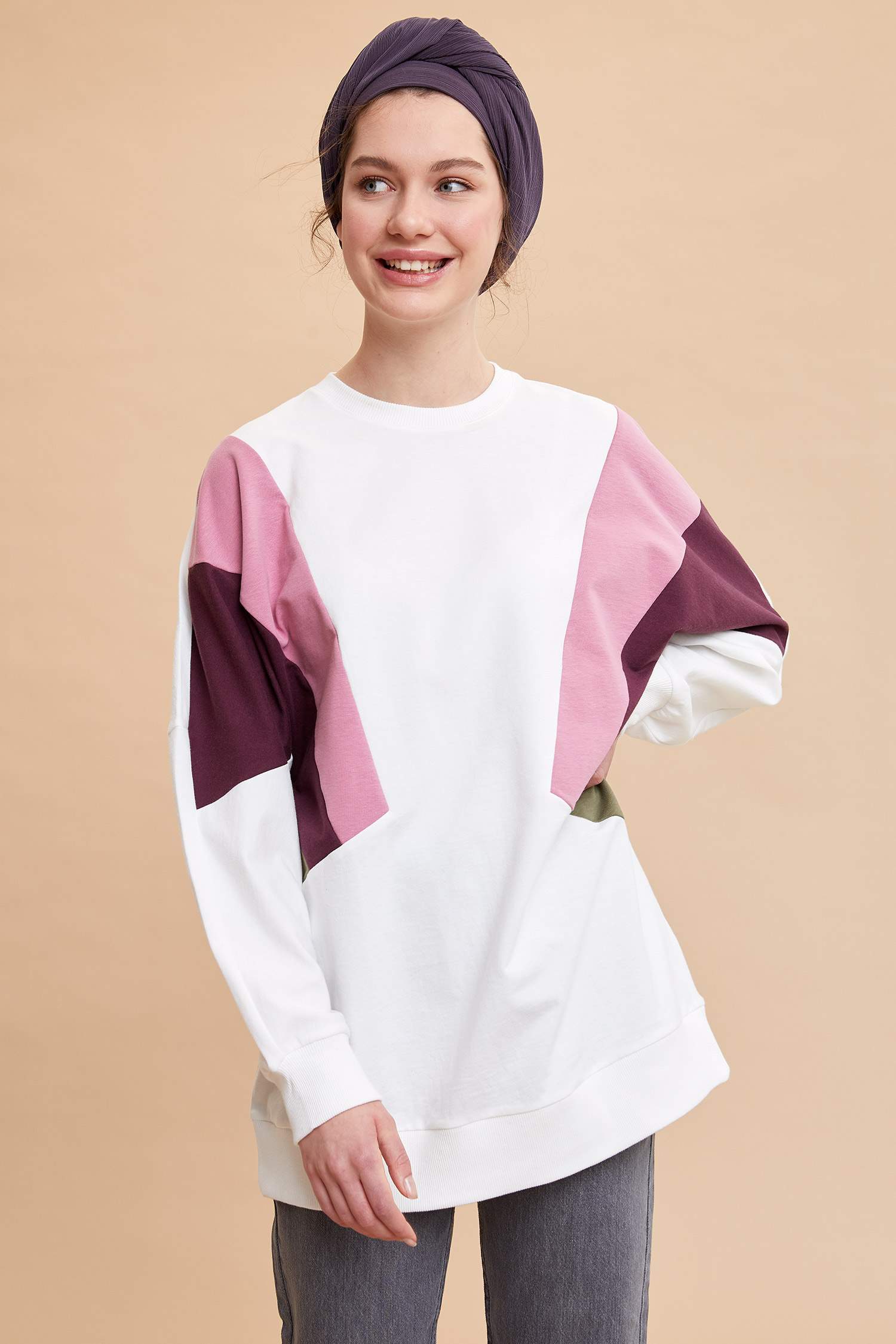 Renk Bloklu Oversize Fit Tunik
