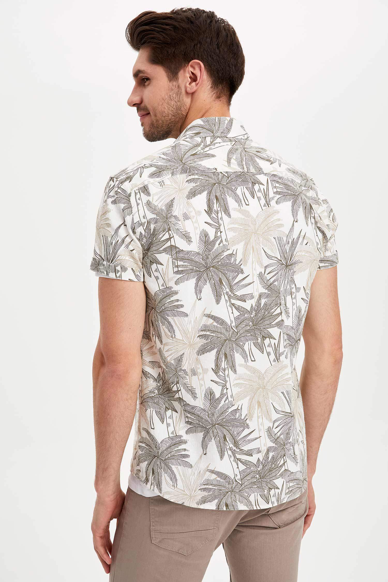 Defacto Palmiye Desenli Slim Fit Kısa Kollu Gömlek. 5 Defacto Palmiye Desenli Slim Fit Kısa Kollu Gömlek. 5