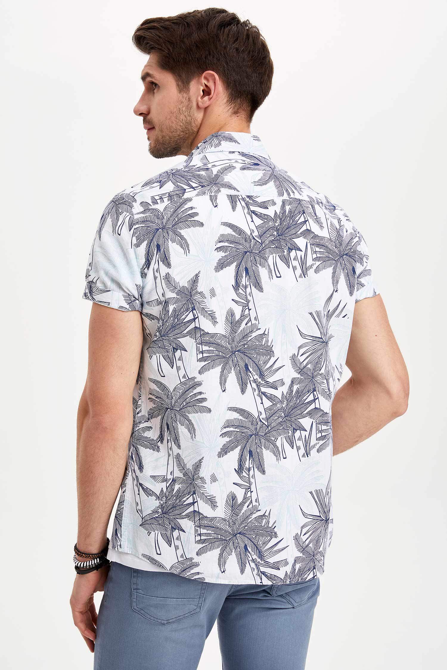 Defacto Palmiye Desenli Slim Fit Kısa Kollu Gömlek. 4 Defacto Palmiye Desenli Slim Fit Kısa Kollu Gömlek. 4