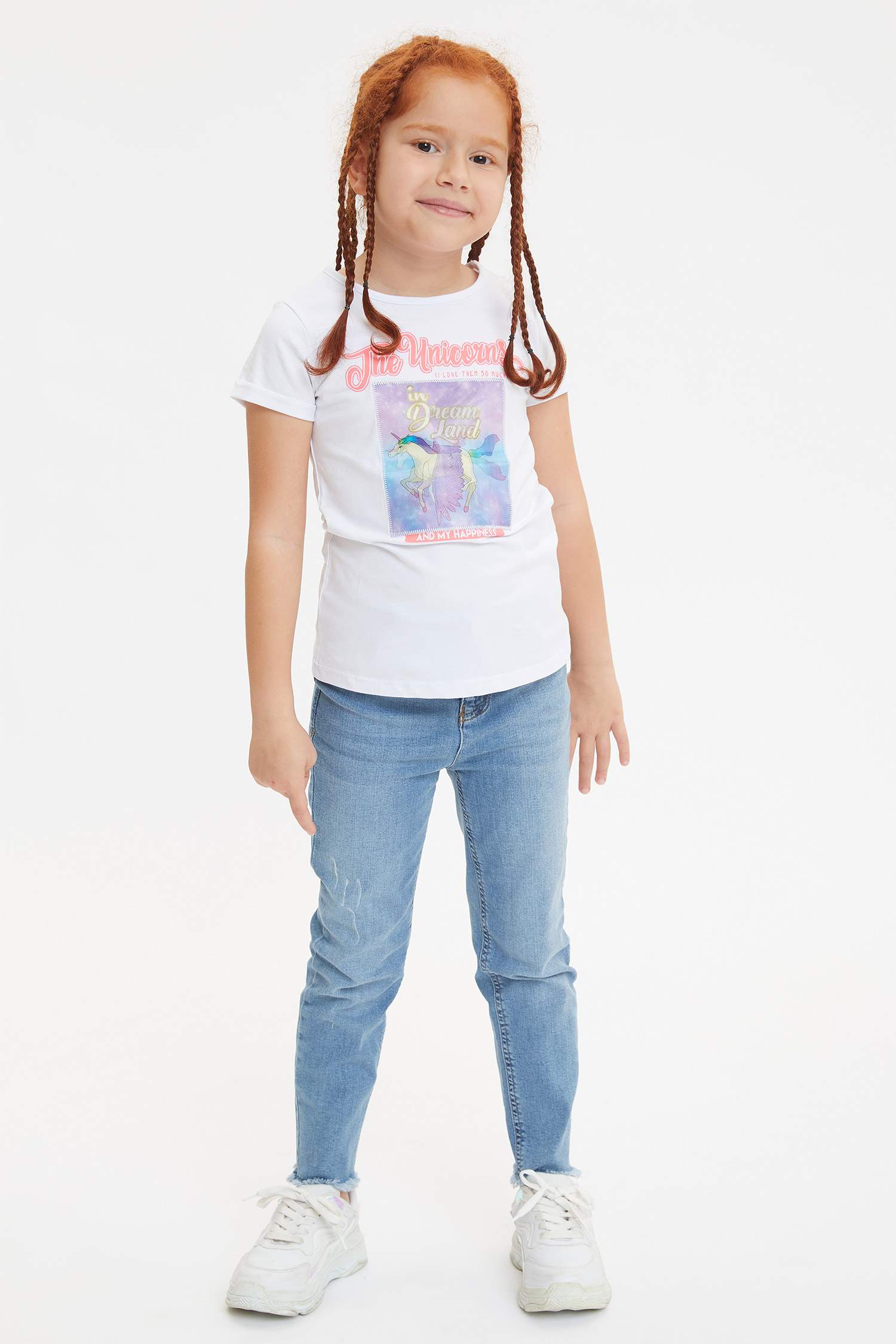 Kız Çocuk Unicorn Hologram Baskılı Kısa Kollu Tişört