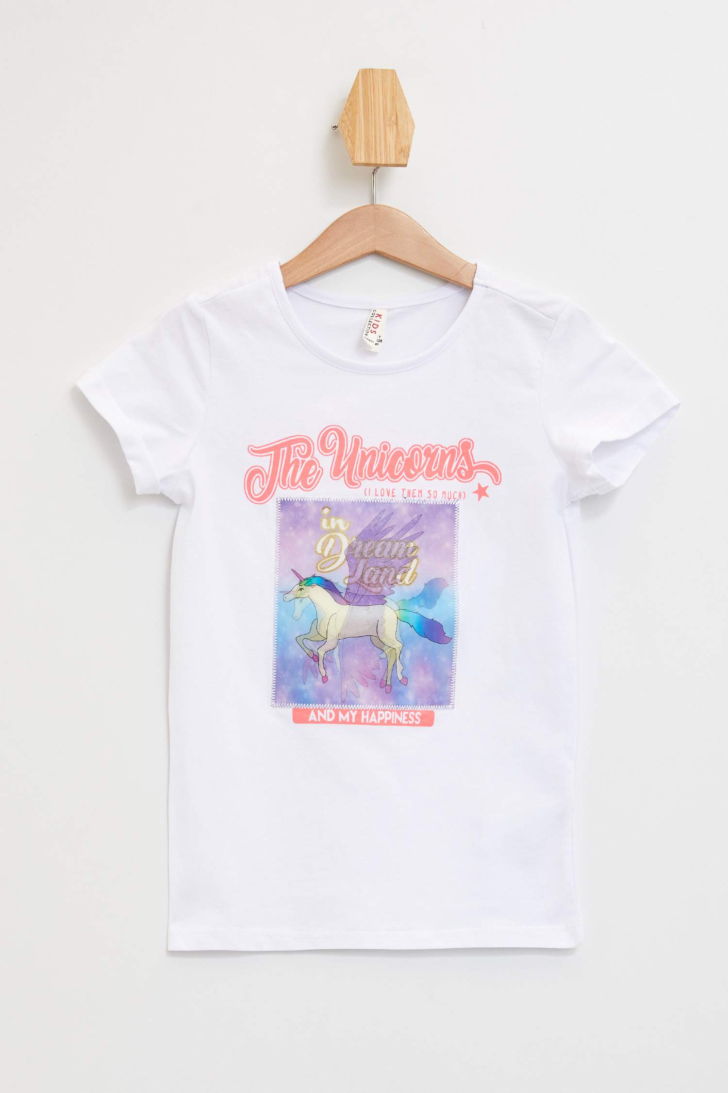 Kız Çocuk Unicorn Hologram Baskılı Kısa Kollu Tişört