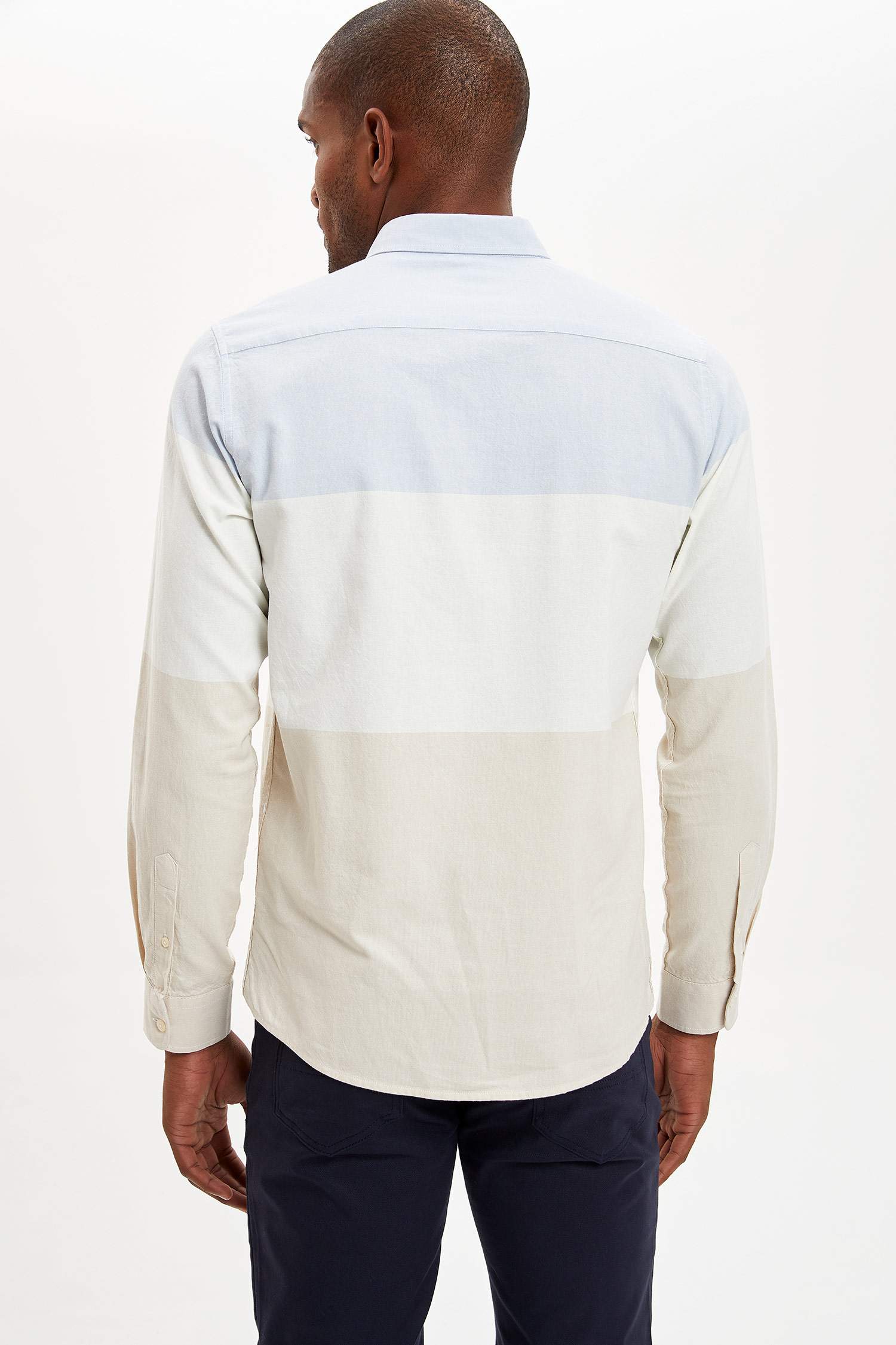 Renk Bloklu Modern Fit Uzun Kollu Pamuklu Gömlek