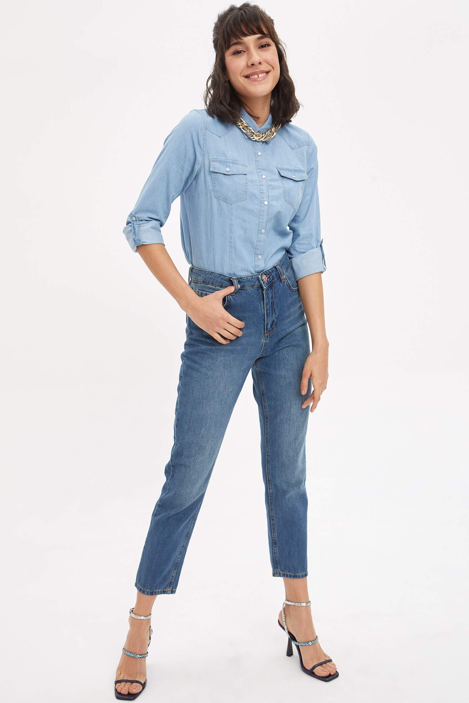 Lina Yıkamalı Mom Fit Jean Pantolon