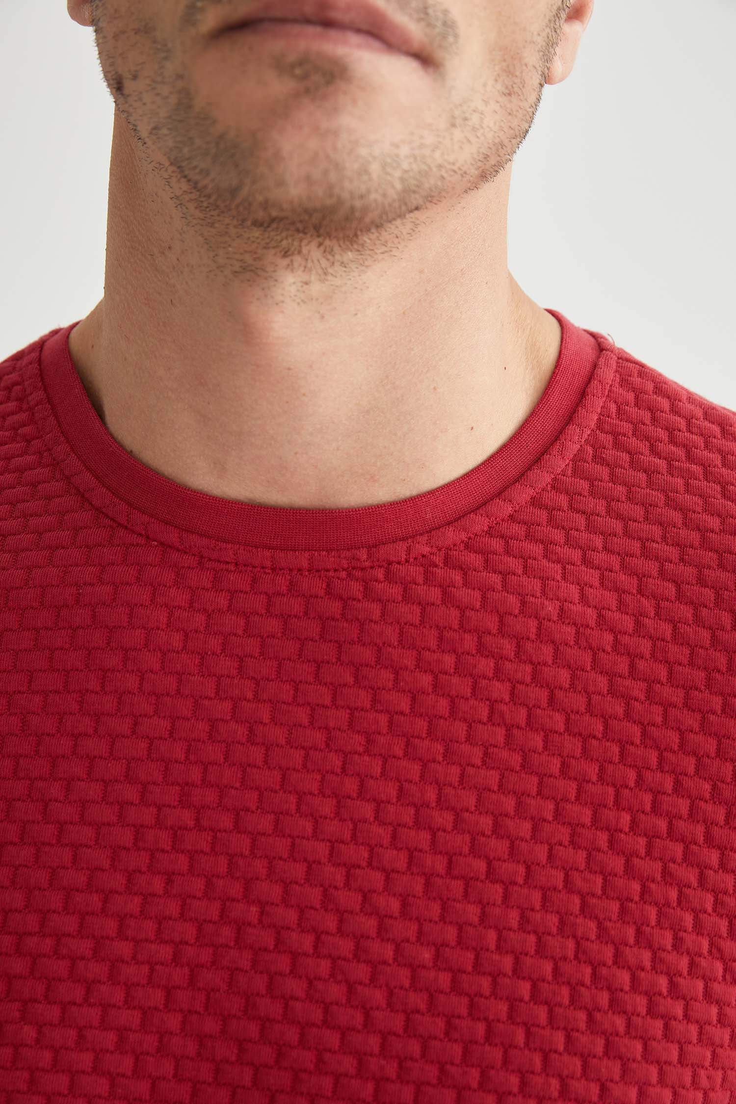 Slim Fit Bisiklet Yaka Cepsiz Viskonlu Uzun Kollu Sweatshirt