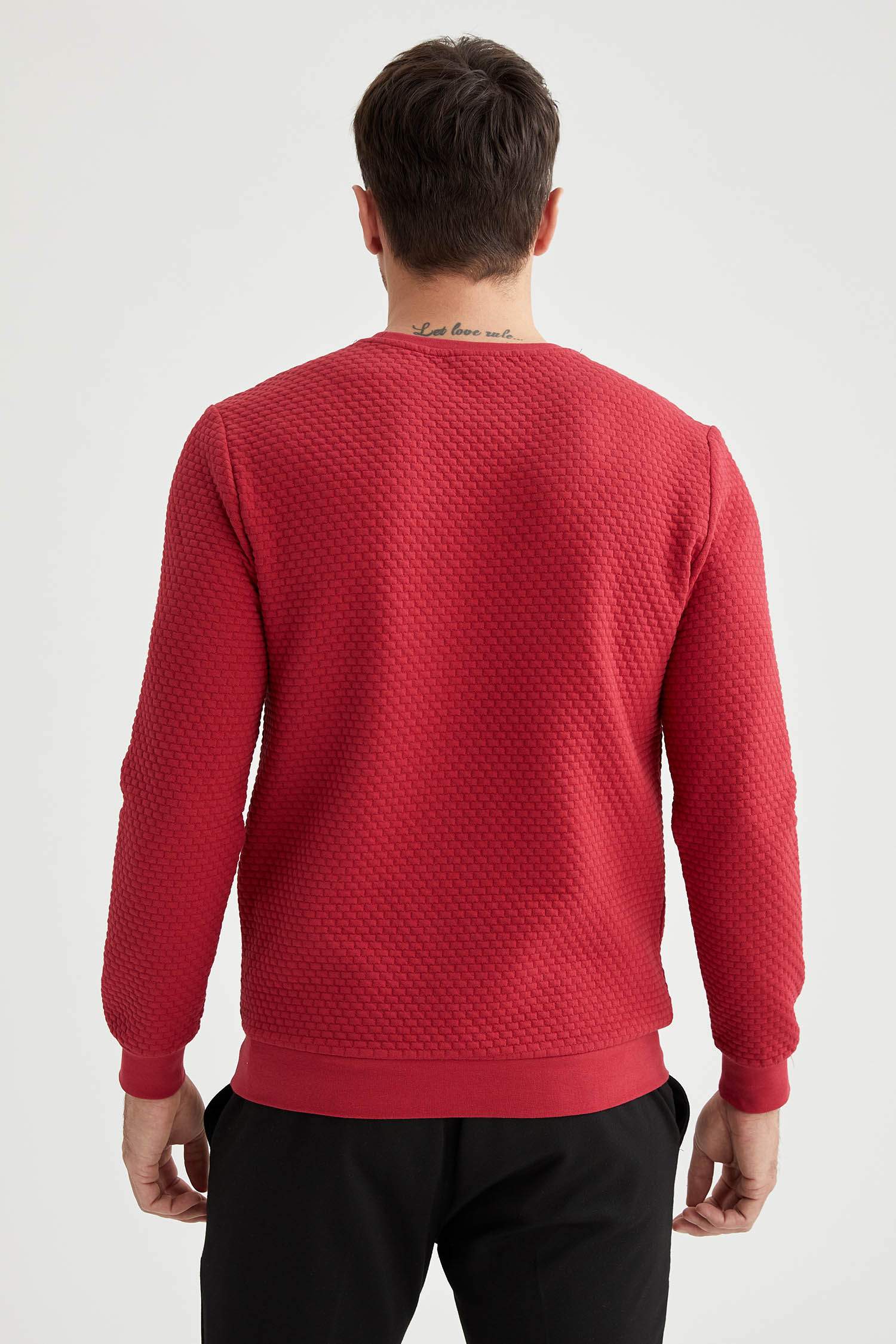 Slim Fit Bisiklet Yaka Cepsiz Viskonlu Uzun Kollu Sweatshirt