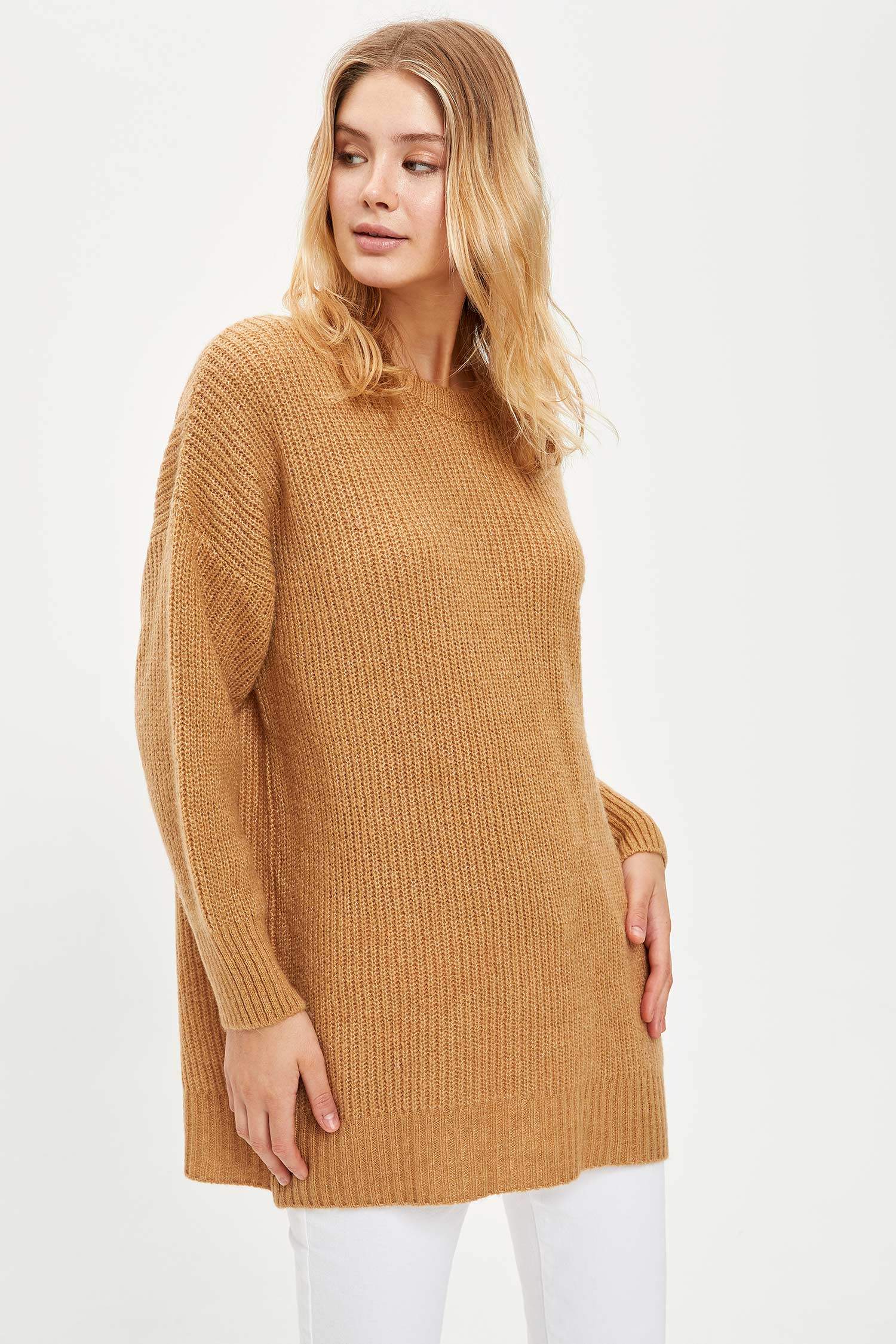 Basic Bisiklet Yaka Relax Fit Triko Tunik