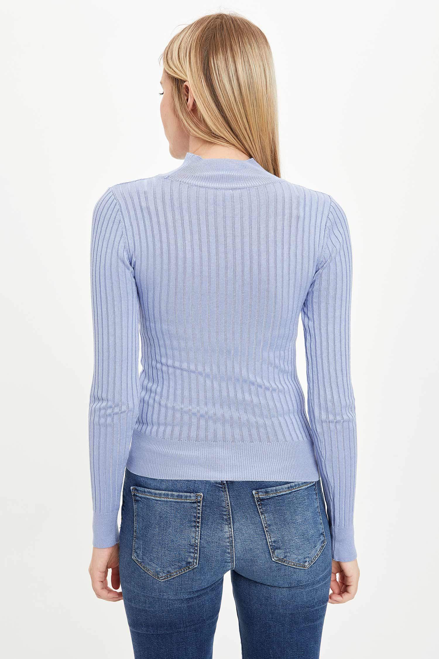 Slim Fit Yarım Balıkçı Yaka Basic Fitilli Triko Kazak
