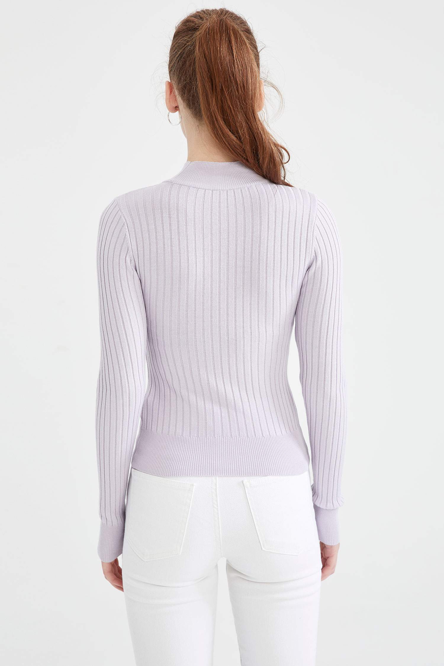 Slim Fit Yarım Balıkçı Yaka Basic Fitilli Triko Kazak