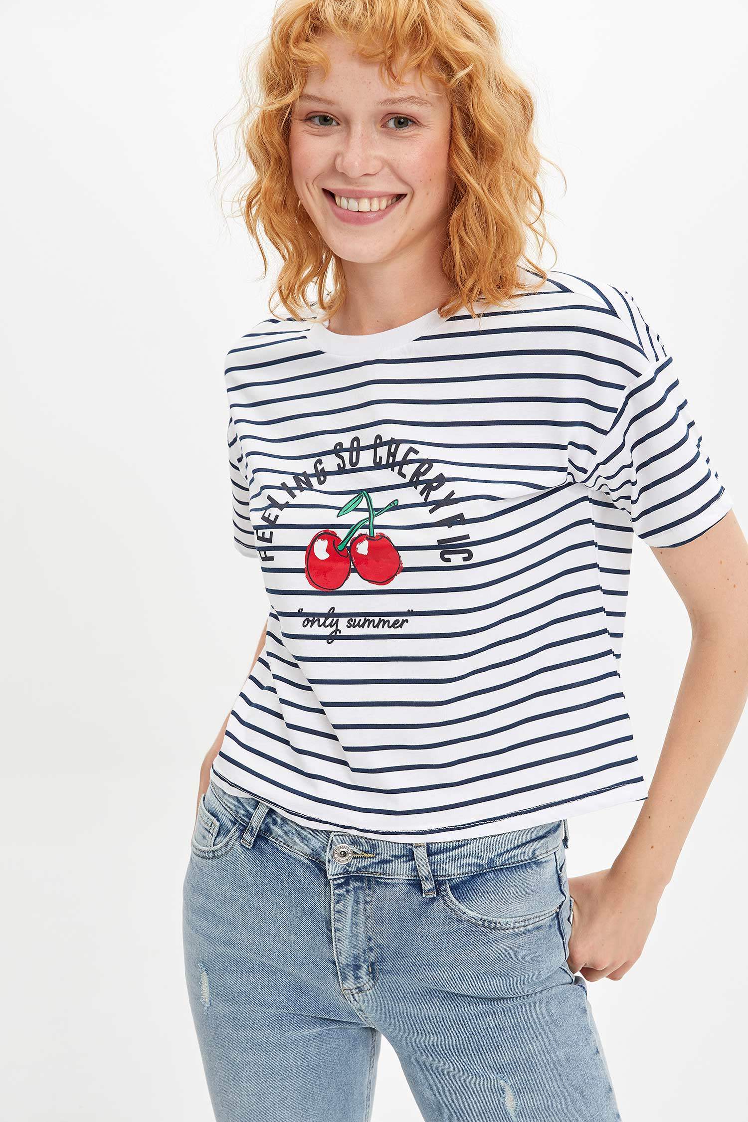 Defacto Baskılı Çizgili T-shirt. 1 Defacto Baskılı Çizgili T-shirt. 1
