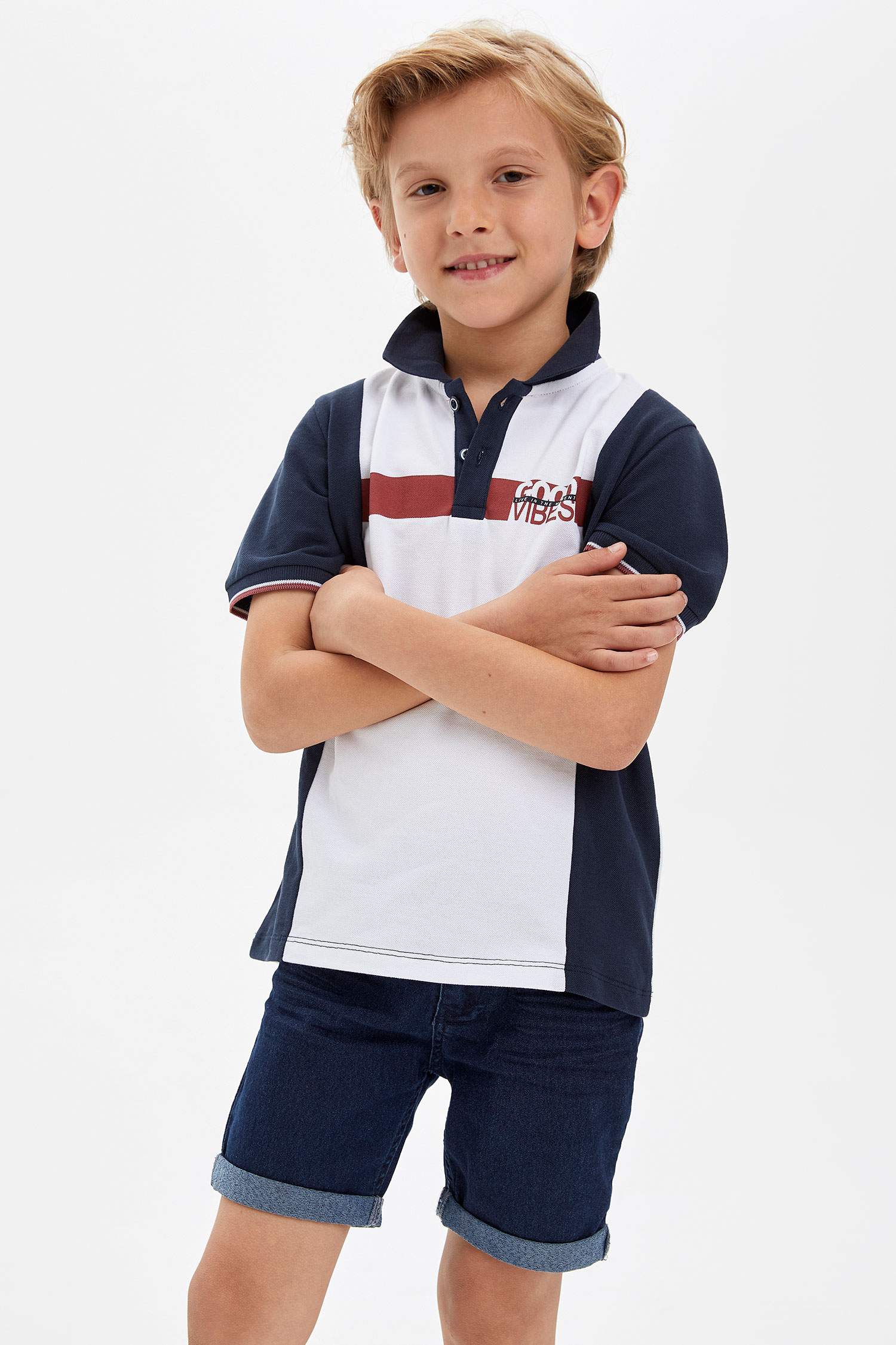 Erkek Çocuk Renk Bloklu Kısa Kollu Polo Tişört