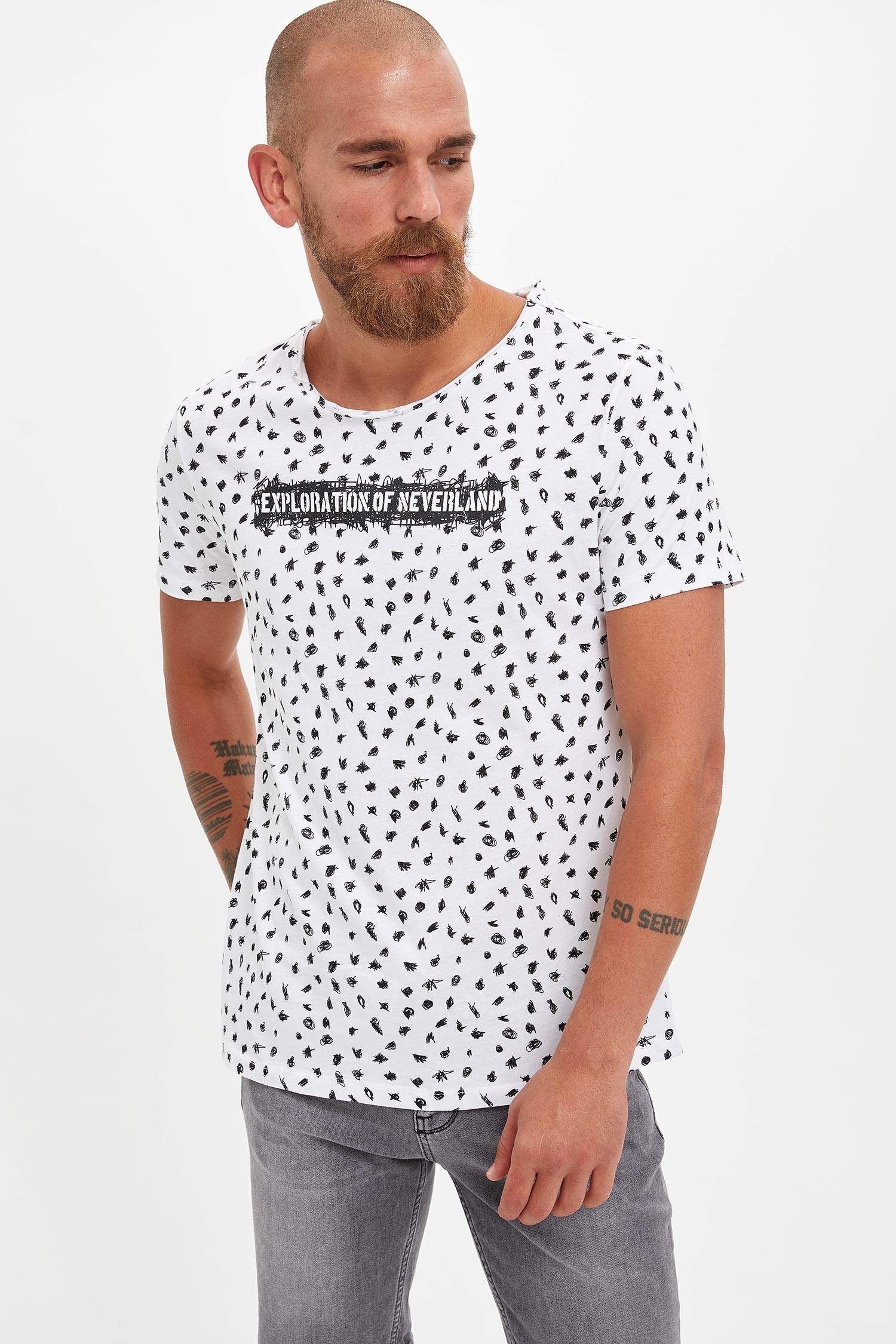 Kısa Kollu Tişört Slim Fit Baskılı